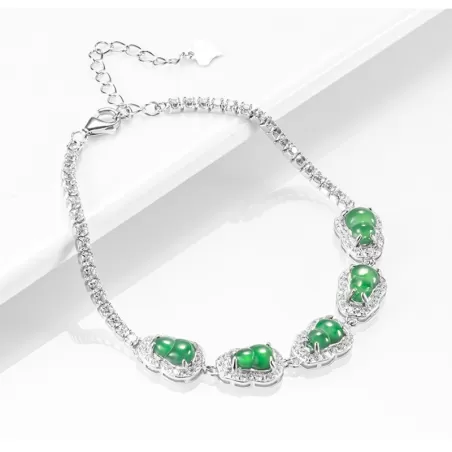 Green Jadeite Gourd Bracelet – Natural Ice Jade with S925 Silver | Elegant Women’s Jewelry
