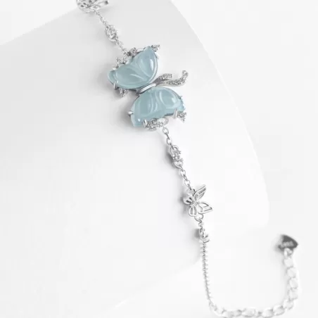 Blue Jadeite Butterfly Bracelet | Natural Ice Jade with S925 Silver
