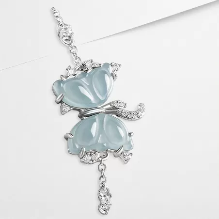 Blue Jadeite Butterfly Bracelet | Natural Ice Jade with S925 Silver