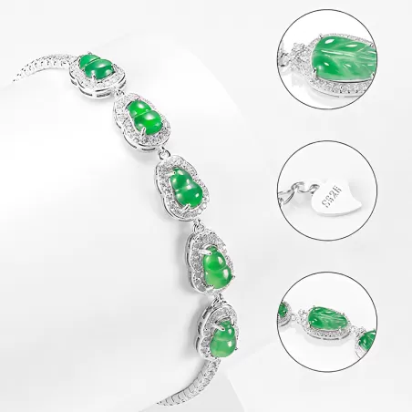 Green Jadeite Gourd Bracelet – Natural Ice Jade with S925 Silver | Elegant Women’s Jewelry