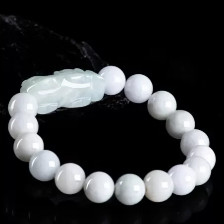 White Jadeite Pixiu Wealth Bracelet | Grade-A Ice Jade | Natural Burmese Jade Jewelry