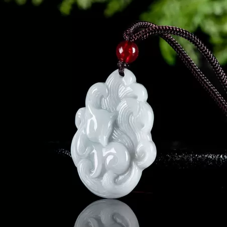 Nine-Tailed Fox Jade Pendant | White Burmese Jade | Hand-Carved Lucky Charm