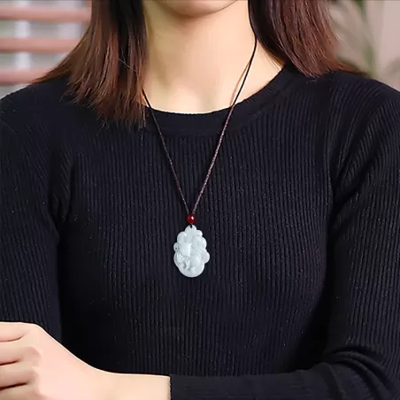 Nine-Tailed Fox Jade Pendant | White Burmese Jade | Hand-Carved Lucky Charm