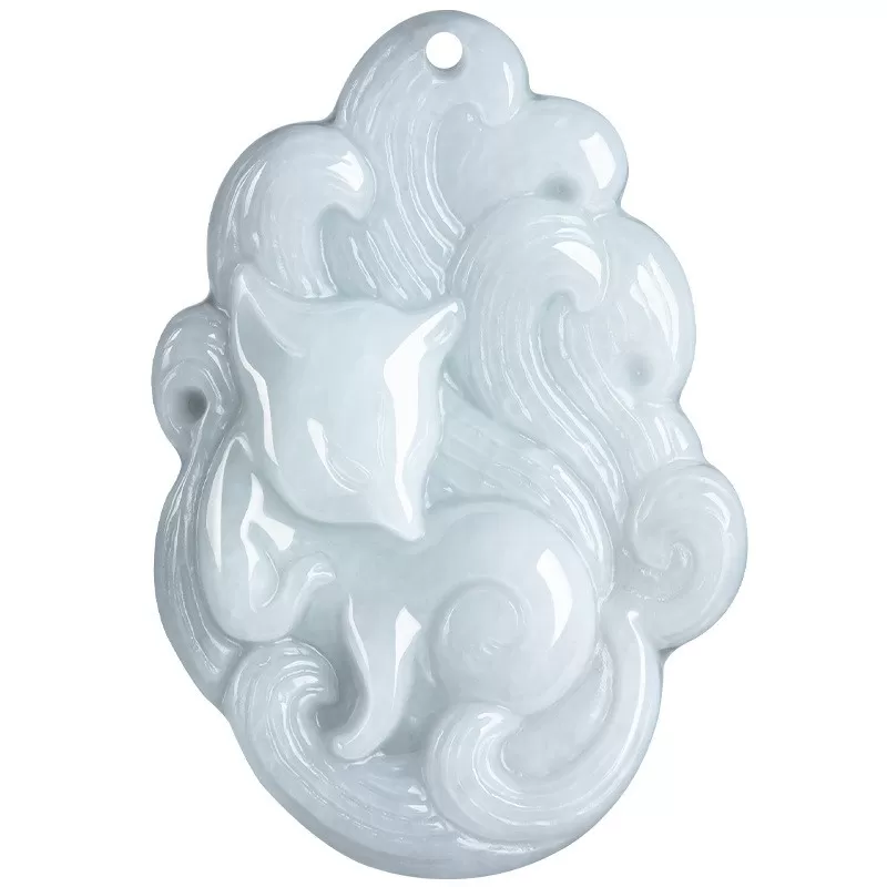 Nine-Tailed Fox Jade Pendant | White Burmese Jade | Hand-Carved Lucky Charm