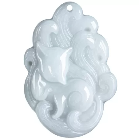 Nine-Tailed Fox Jade Pendant | White Burmese Jade | Hand-Carved Lucky Charm