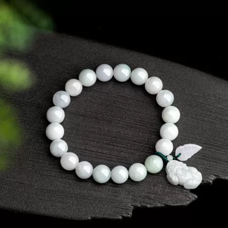 Natural Ice Jade Pixiu Wealth Bracelet | Burmese Grade-A Jadeite | Feng Shui Jewelry