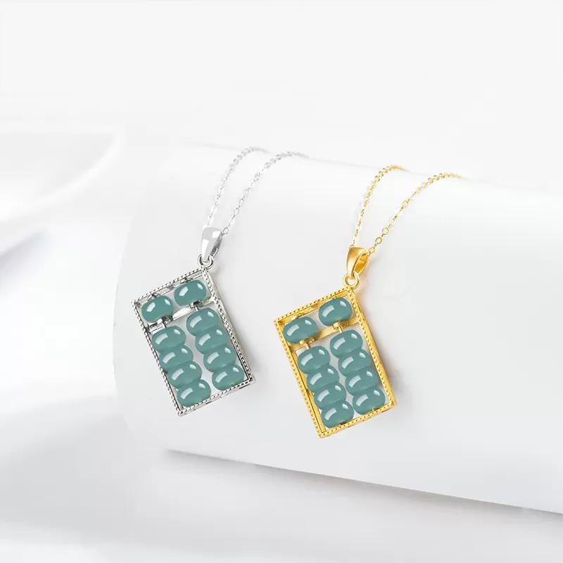 Natural Blue Jadeite Abacus Pendant | S925 Silver | Symbol of Wealth & Wisdom