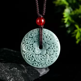 Blue Jadeite Peace Amulet Pendant | Antique-Style Carving | Grade-A Natural Jade