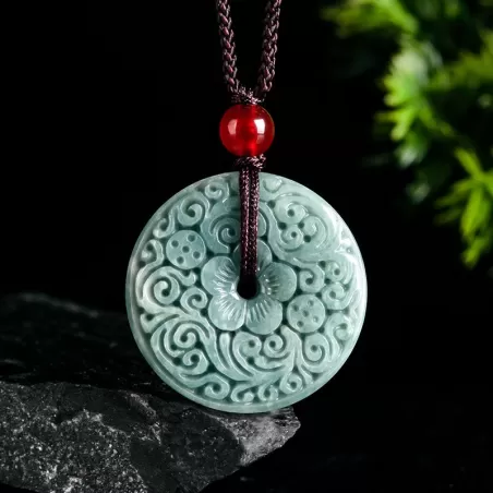 Blue Jadeite Peace Amulet Pendant | Antique-Style Carving | Grade-A Natural Jade
