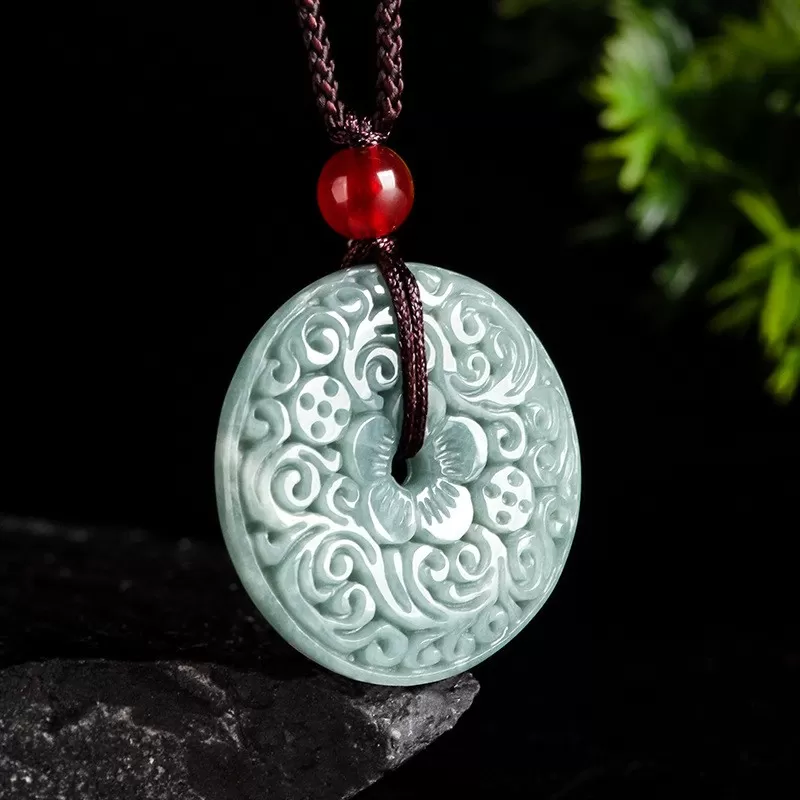 Blue Jadeite Peace Amulet Pendant | Antique-Style Carving | Grade-A Natural Jade