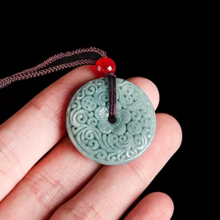 Blue Jadeite Peace Amulet Pendant | Antique-Style Carving | Grade-A Natural Jade