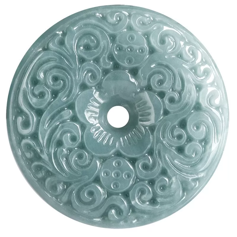 Blue Jadeite Peace Amulet Pendant | Antique-Style Carving | Grade-A Natural Jade