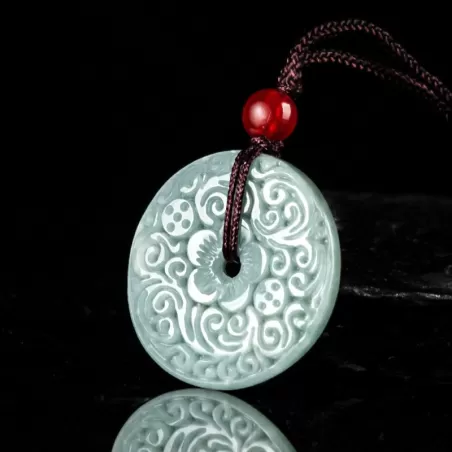 Blue Jadeite Peace Amulet Pendant | Antique-Style Carving | Grade-A Natural Jade