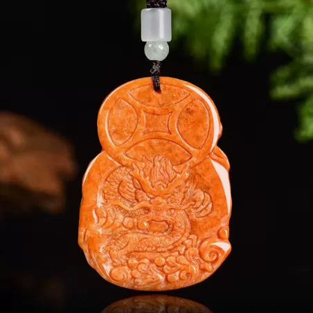 God of Wealth Jadeite Pendant – Burnt-Red Ice Jade Talisman for Prosperity