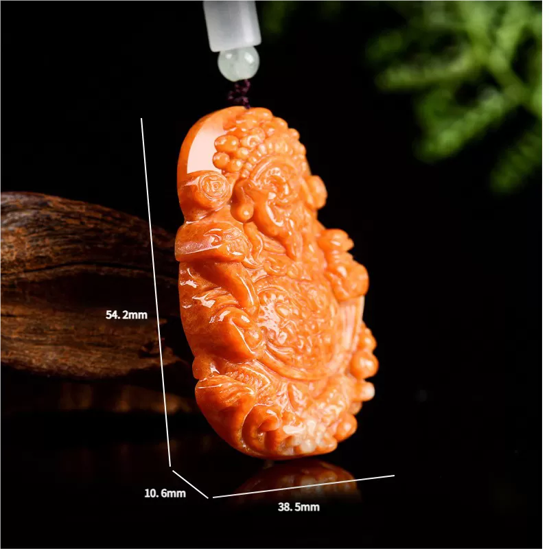 God of Wealth Jadeite Pendant – Burnt-Red Ice Jade Talisman for Prosperity