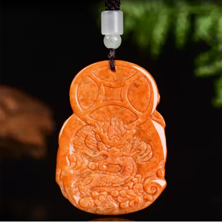 God of Wealth Jadeite Pendant – Burnt-Red Ice Jade Talisman for Prosperity