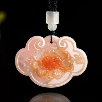 Natural Burnt-Red Burmese Jadeite Ruyi Peony Pendant | Auspicious Ice Jade Amulet for Men & Women