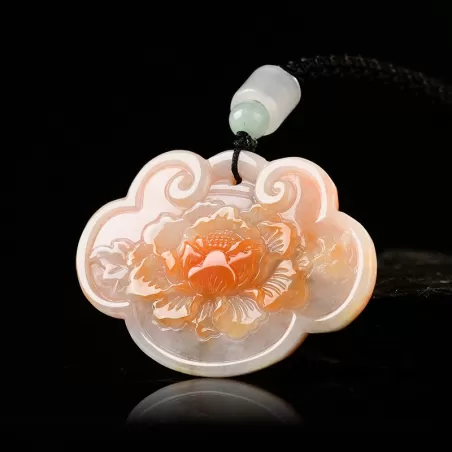 Natural Burnt-Red Burmese Jadeite Ruyi Peony Pendant | Auspicious Ice Jade Amulet for Men & Women