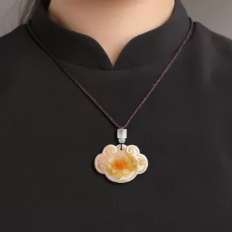 Natural Burnt-Red Burmese Jadeite Ruyi Peony Pendant | Auspicious Ice Jade Amulet for Men & Women 2