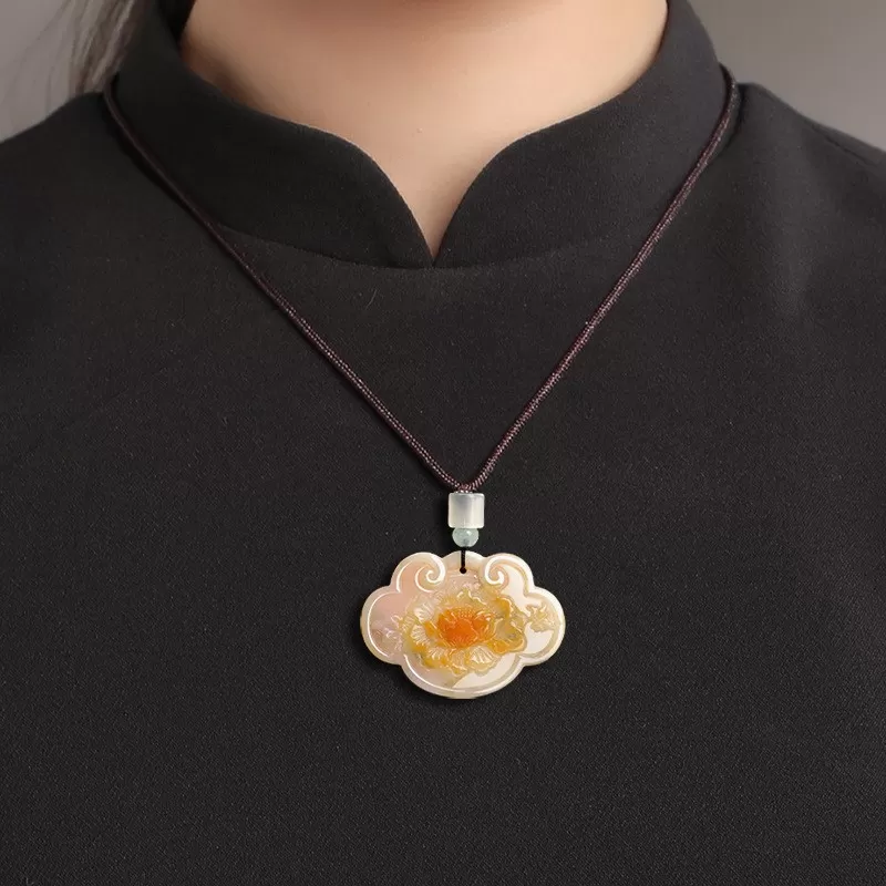 Natural Burnt-Red Burmese Jadeite Ruyi Peony Pendant | Auspicious Ice Jade Amulet for Men & Women