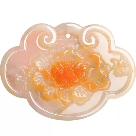 Natural Burnt-Red Burmese Jadeite Ruyi Peony Pendant | Auspicious Ice Jade Amulet for Men & Women