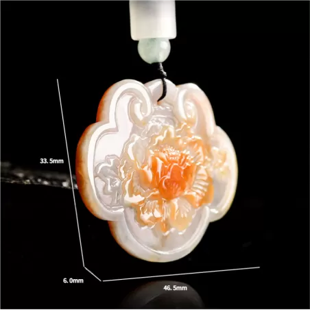 Natural Burnt-Red Burmese Jadeite Ruyi Peony Pendant | Auspicious Ice Jade Amulet for Men & Women