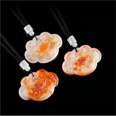 Natural Burnt-Red Burmese Jadeite Ruyi Peony Pendant | Auspicious Ice Jade Amulet for Men & Women
