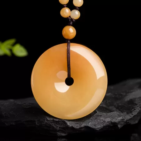 Golden Silk Jade Peace Buckle Pendant | Natural Gobi Yellow Jade Necklace for Men & Women