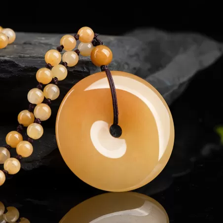 Golden Silk Jade Peace Buckle Pendant | Natural Gobi Yellow Jade Necklace for Men & Women