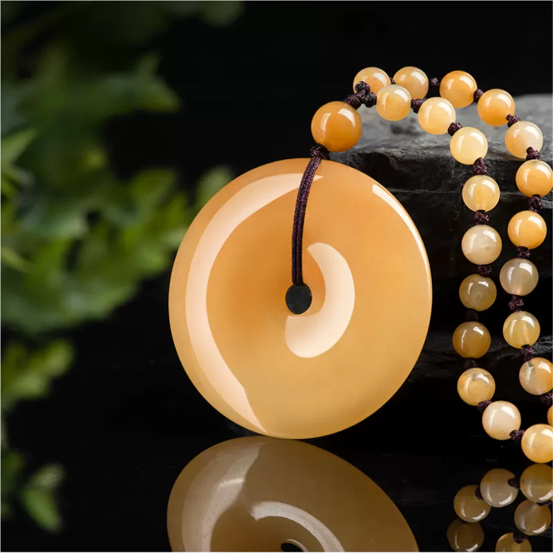 Golden Silk Jade Peace Buckle Pendant | Natural Gobi Yellow Jade Necklace for Men & Women