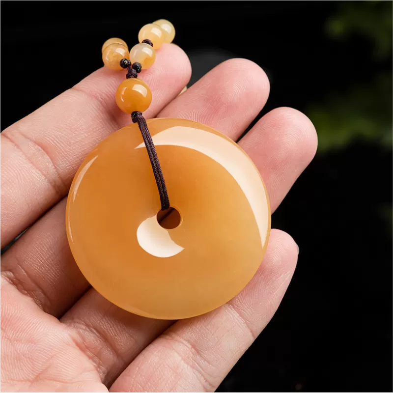 Golden Silk Jade Peace Buckle Pendant | Natural Gobi Yellow Jade Necklace for Men & Women