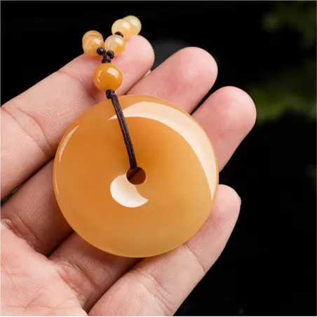 Golden Silk Jade Peace Buckle Pendant | Natural Gobi Yellow Jade Necklace for Men & Women