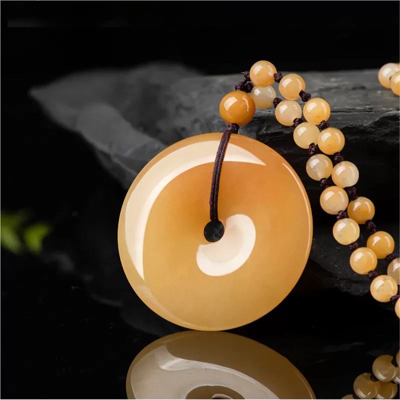 Golden Silk Jade Peace Buckle Pendant | Natural Gobi Yellow Jade Necklace for Men & Women