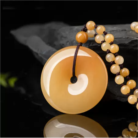 Golden Silk Jade Peace Buckle Pendant | Natural Gobi Yellow Jade Necklace for Men & Women
