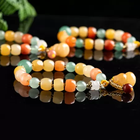 Golden Silk Jade Pumpkin Bracelet | Multicolor Aventurine Accent | Feng Shui Jewelry