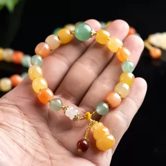 Golden Silk Jade Pumpkin Bracelet | Multicolor Aventurine Accent | Feng Shui Jewelry 2