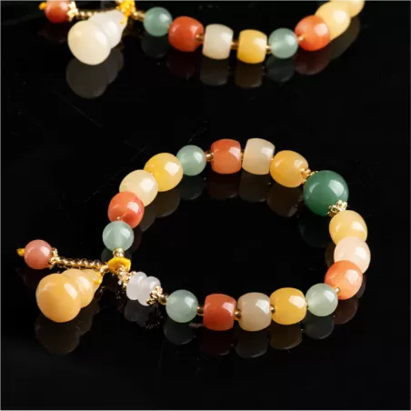Golden Silk Jade Pumpkin Bracelet | Multicolor Aventurine Accent | Feng Shui Jewelry