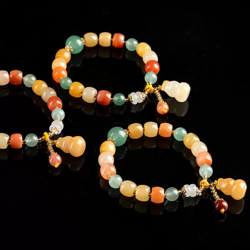 Golden Silk Jade Pumpkin Bracelet | Multicolor Aventurine Accent | Feng Shui Jewelry