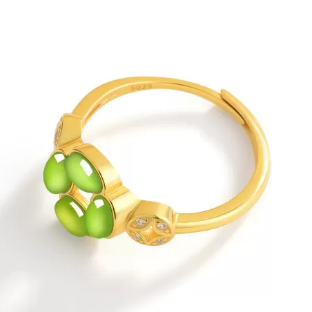 Hetian Green Jade Clover Ring | Adjustable S925 Silver Jade Jewelry for Men and Women