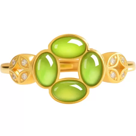 Hetian Green Jade Clover Ring | Adjustable S925 Silver Jade Jewelry for Men and Women