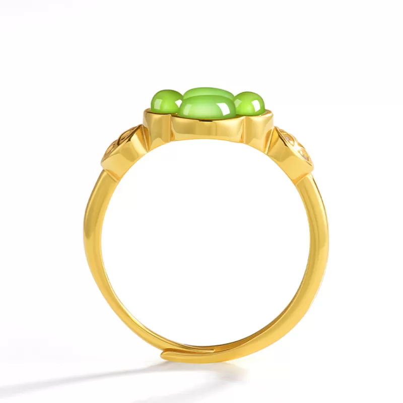 Hetian Green Jade Clover Ring | Adjustable S925 Silver Jade Jewelry for Men and Women