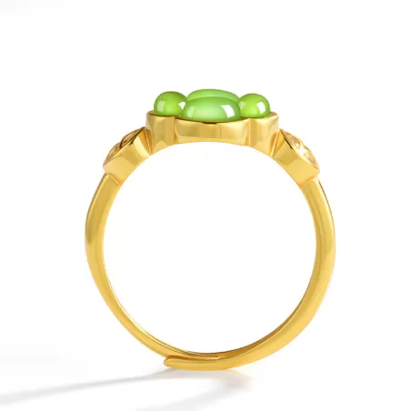 Hetian Green Jade Clover Ring | Adjustable S925 Silver Jade Jewelry for Men and Women