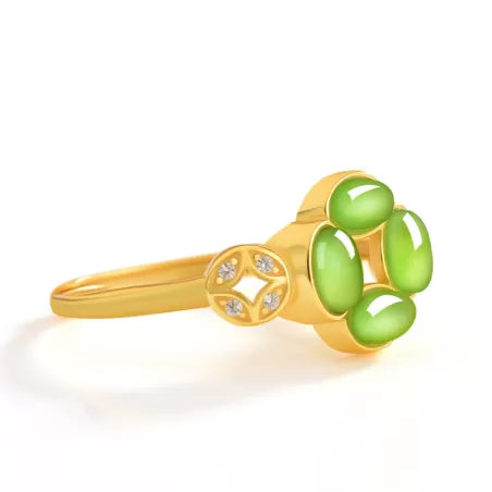 Hetian Green Jade Clover Ring | Adjustable S925 Silver Jade Jewelry for Men and Women