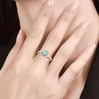 Natural Type-A Blue Jade Cabochon Ring | Ice Jadeite S925 Silver Adjustable Ring for Women 2