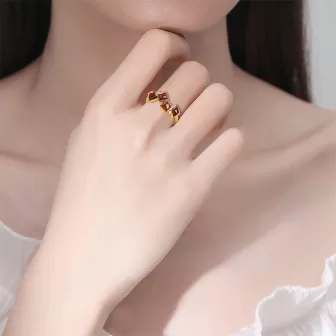 Natural Sugar Jade Geometric Ring | Yellow-Brown Hetian Jade | S925 Silver Plated | Elegant Vintage Style 2