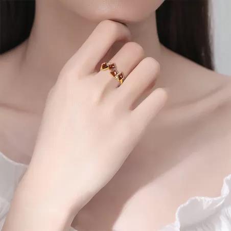 Natural Sugar Jade Geometric Ring | Yellow-Brown Hetian Jade | S925 Silver Plated | Elegant Vintage Style