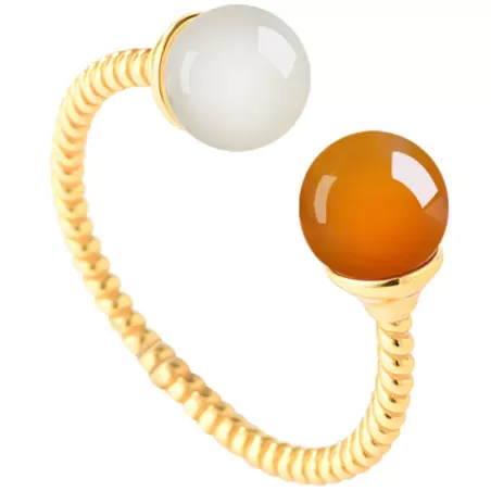 Hetian White & Sugar Jade Bead Ring | S925 Silver Adjustable Chinese Lucky Jewelry