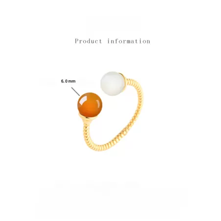 Hetian White & Sugar Jade Bead Ring | S925 Silver Adjustable Chinese Lucky Jewelry