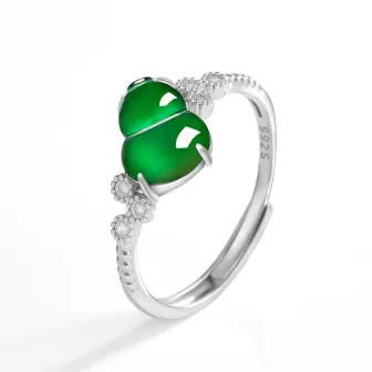 Imperial Green Jadeite Gourd Ring – Adjustable S925 Silver Natural Jade Jewelry for Women