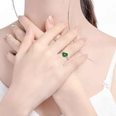 Imperial Green Jadeite Gourd Ring – Adjustable S925 Silver Natural Jade Jewelry for Women